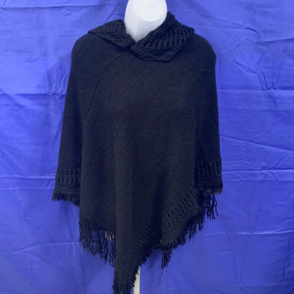 Love Crazy Black Poncho Sweater High Low One Size